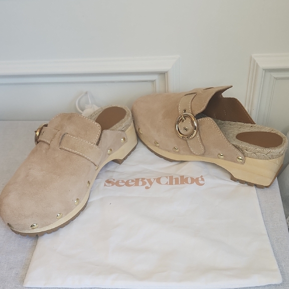 See By Chloe Shoes - See By Chloe Suede Clogs with Gold Details